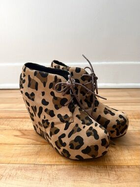Y2K Leopard Print Lace-Up Wedge Ankle Boots